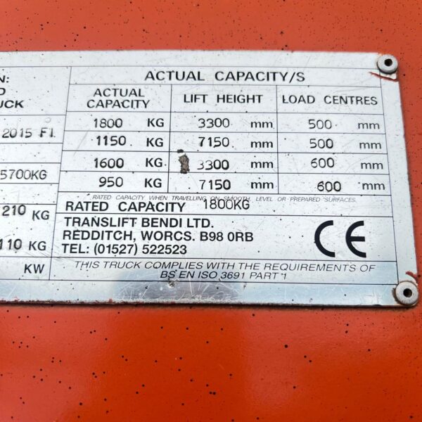 BENDI B318 USED ARTICULATED FORKLIFT – 9200MM LIFT - Image 5