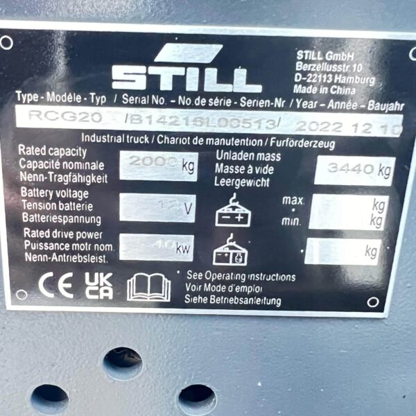 STILL RCG20 GAS FORKLIFT – EX DEMO – 3000MM LIFT - Image 7